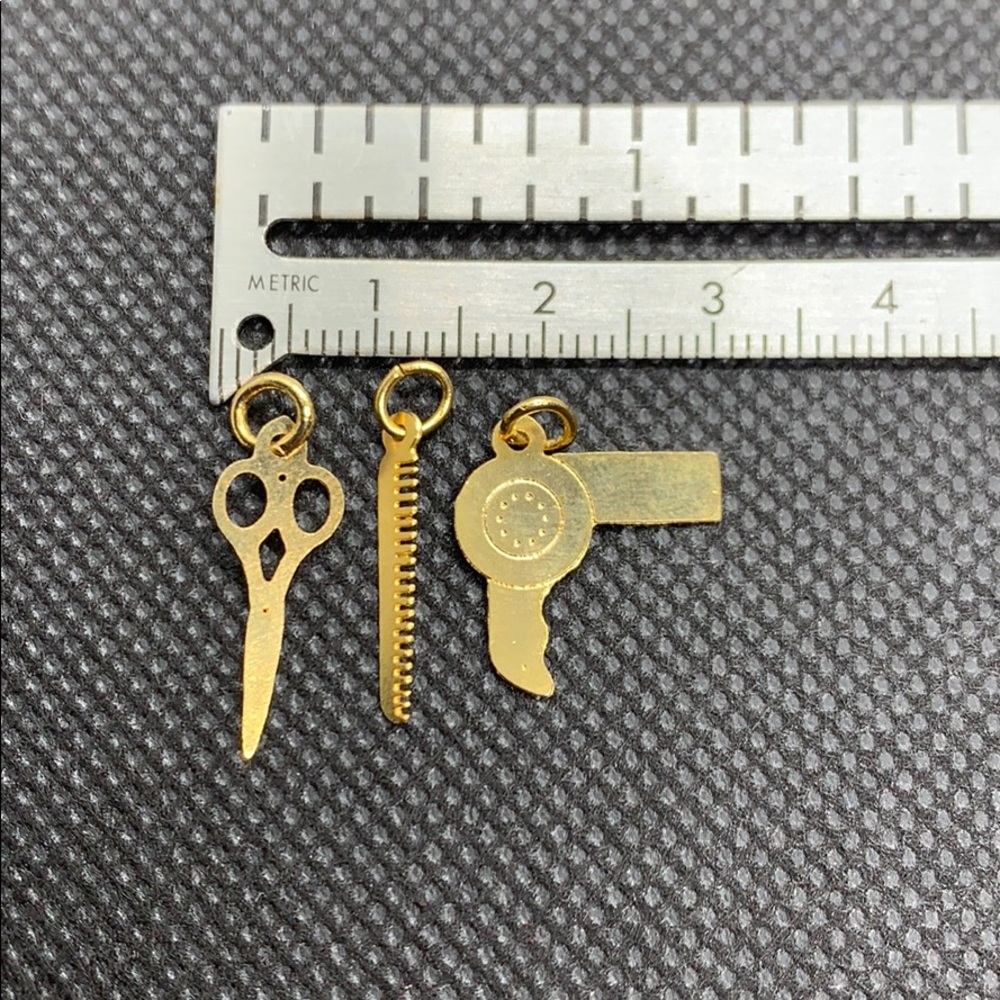 3 Small Gold Charms Scissors Comb Hairdryer